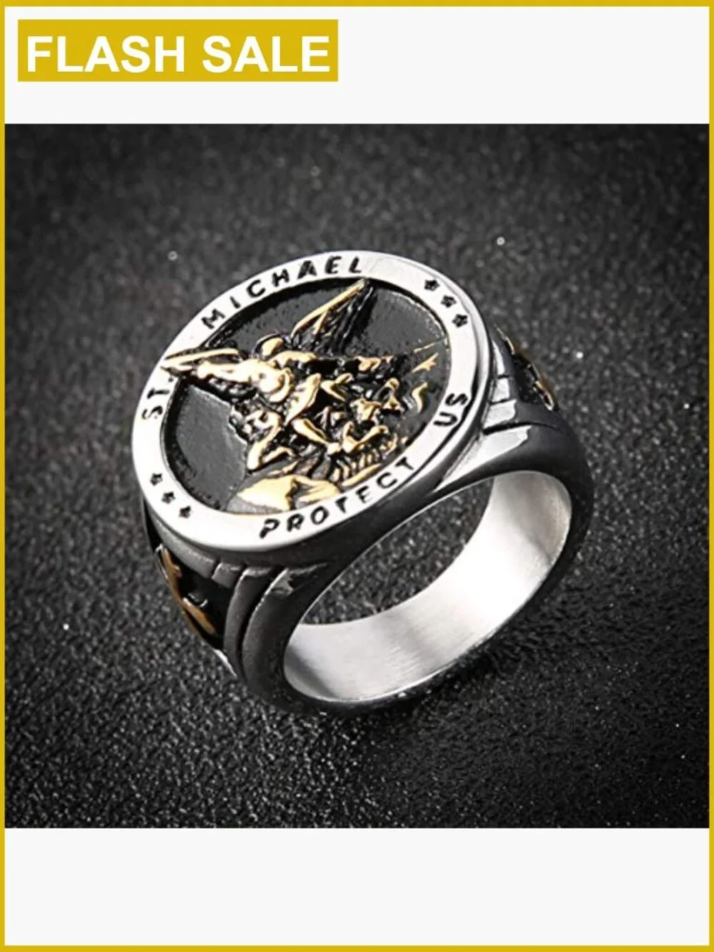 St. Michael Archangel Ring Stainless Steel Signet Ring Protector